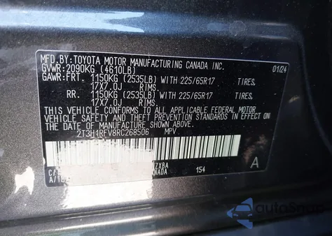 2024 Toyota Rav4 Le from USA, damaged, VIN 2T3H1RFV8RC268506